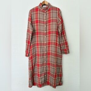 Free People X CP Shades Plaid Long Sleeve Cotton Maxi Shirt Dress Size L